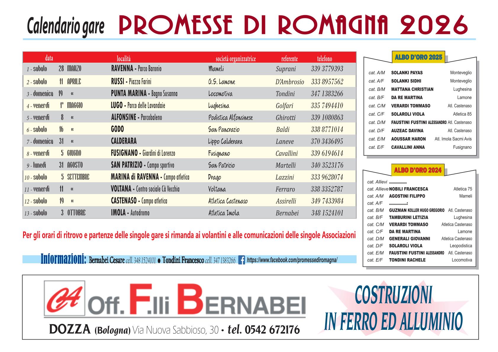 Calendario promesse di Romagna 2026