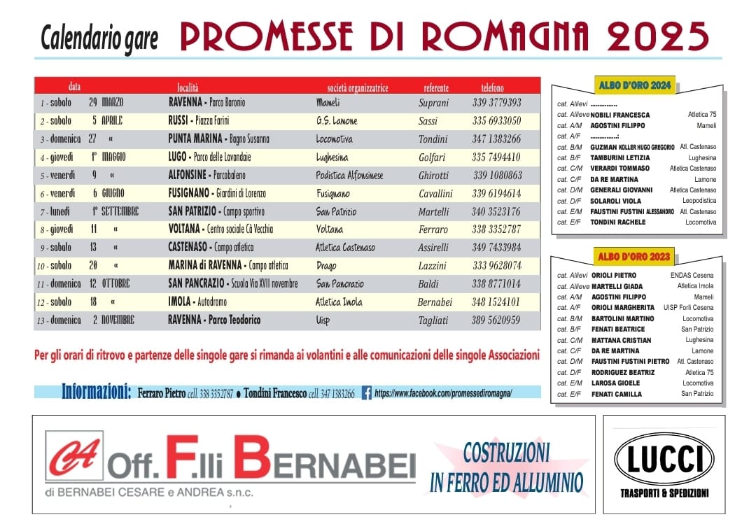 Calendario promesse di Romagna 2025